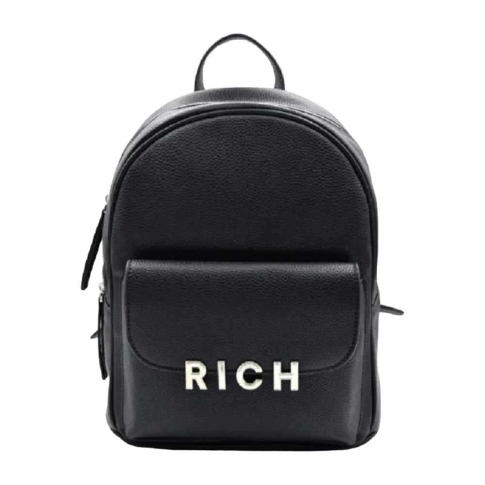 John Richmond Zwarte damesrugzak met zilveren logo Black Dames