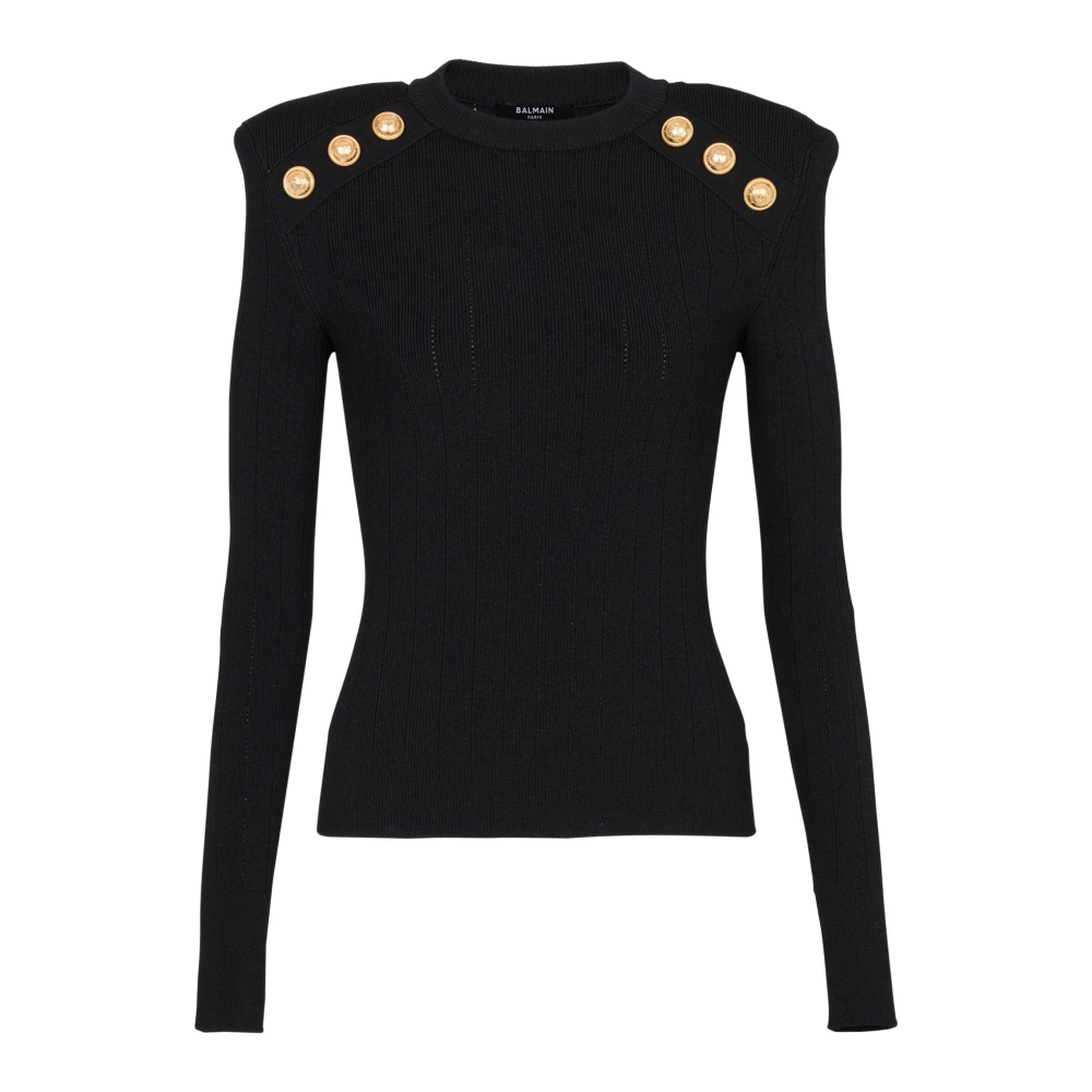 Balmain Gebreide trui met knoopdetails Black Dames