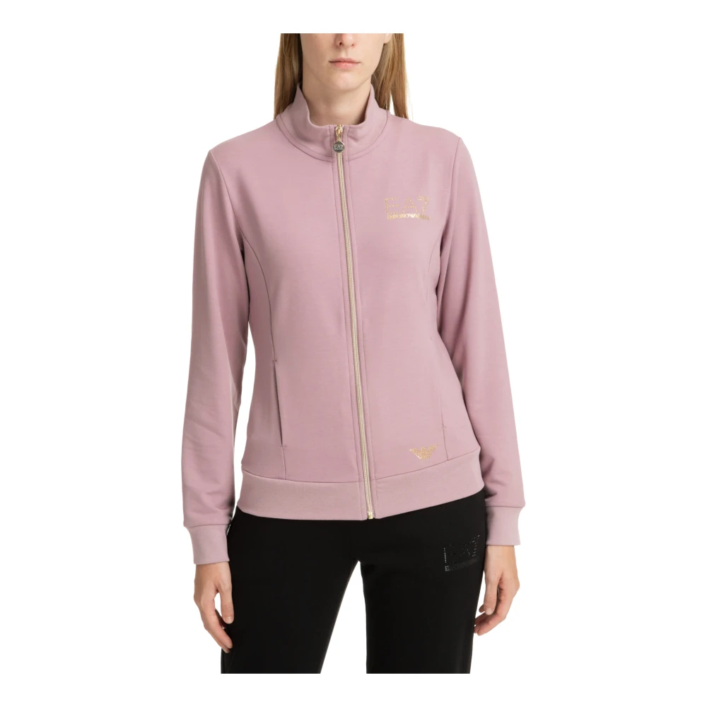Emporio Armani EA7 Effen Sweatshirt met Rits en Logo Pink Dames