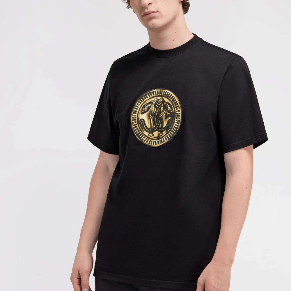 Roberto Cavalli T-shirt met bandana patchwork print Black Heren