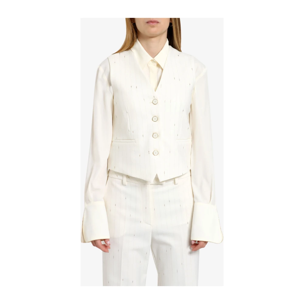 Simona Corsellini Gouden Pinstripe Wollen Jas White Dames