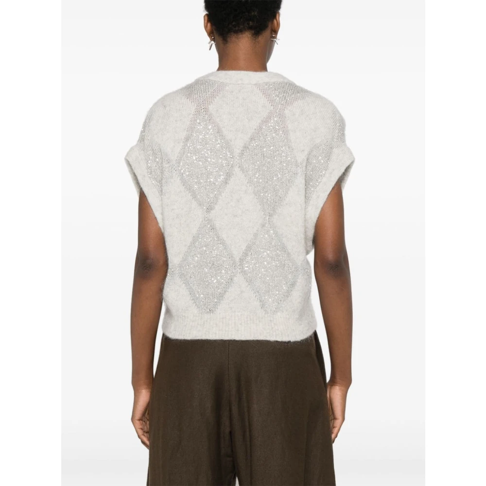BRUNELLO CUCINELLI Grijze Argyle Paillet Sweater Gray Dames
