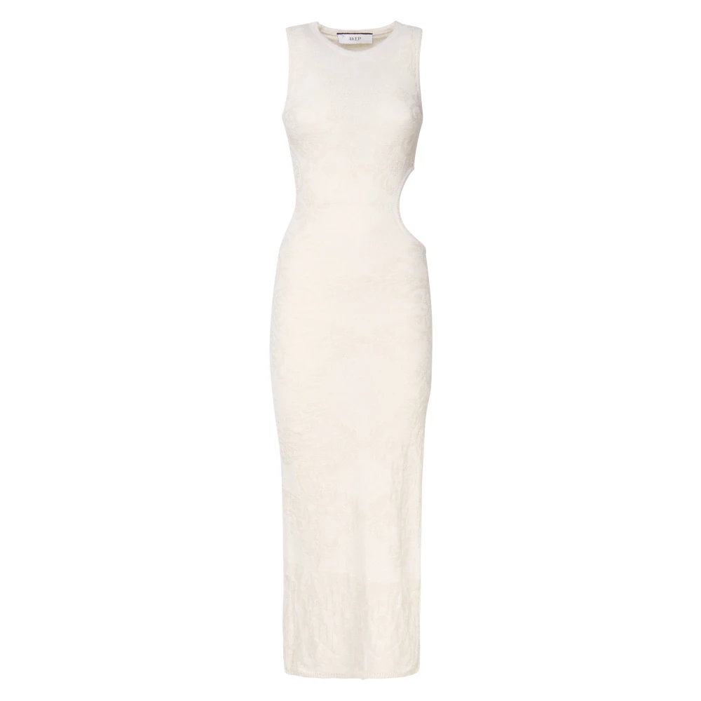 Akep Elegante Lange Crèmekleurige Jurk met Uitsnijding White Dames