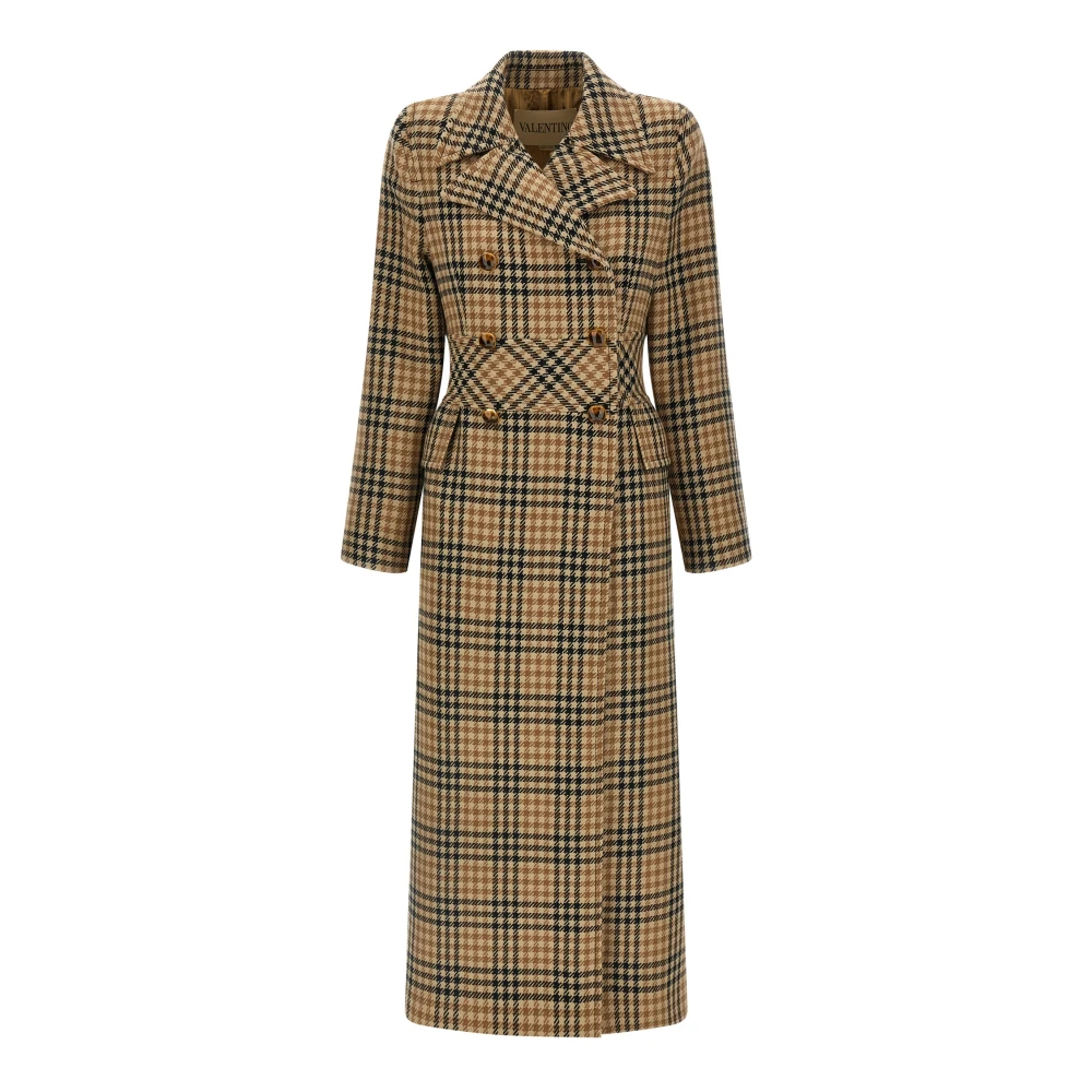 Valentino Garavani Women's Brown Double-Breasted Coats, Xs, Houndstooth Wool Coat
