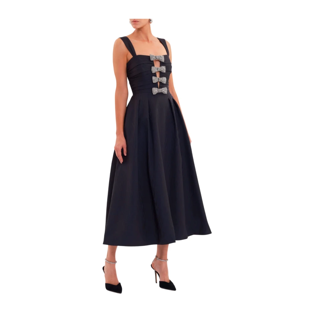 Rebecca Vallance Elegante Strap Midi Jurk met Diamanten Strik Detail Black Dames