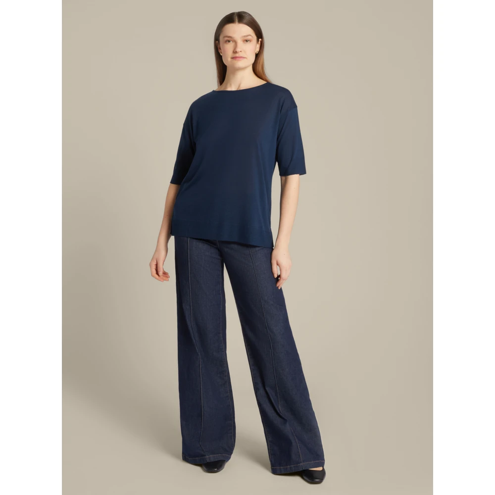 Elena Mirò Chic T-shirt met kwartmouwen Blue Dames
