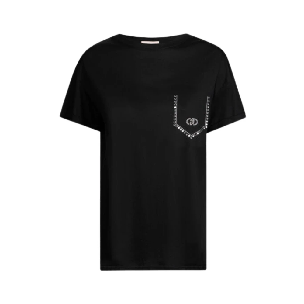 Liu Jo Katoenen T-shirt met korte mouwen en strass-opschrift Black Dames