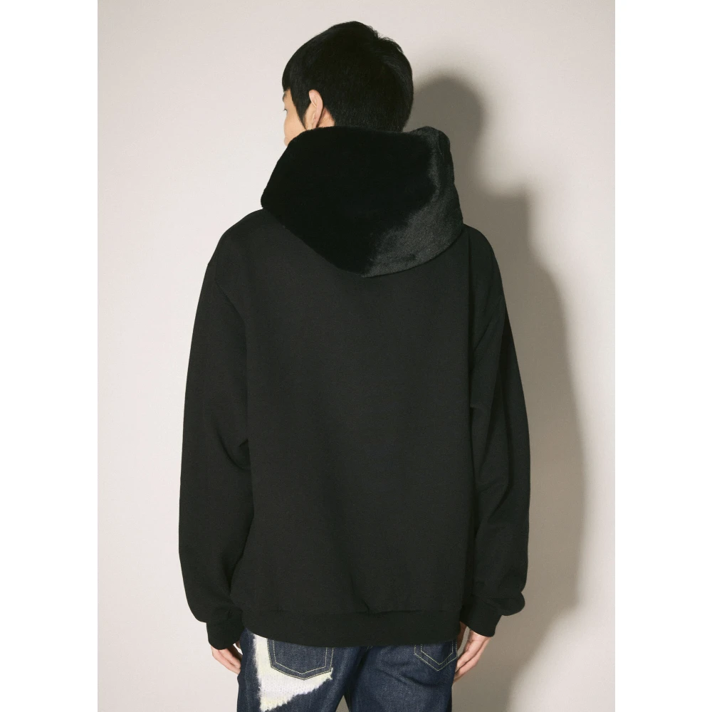Marni Faux-Fur Hood Sweatshirt met Logo Borduursel Black Heren