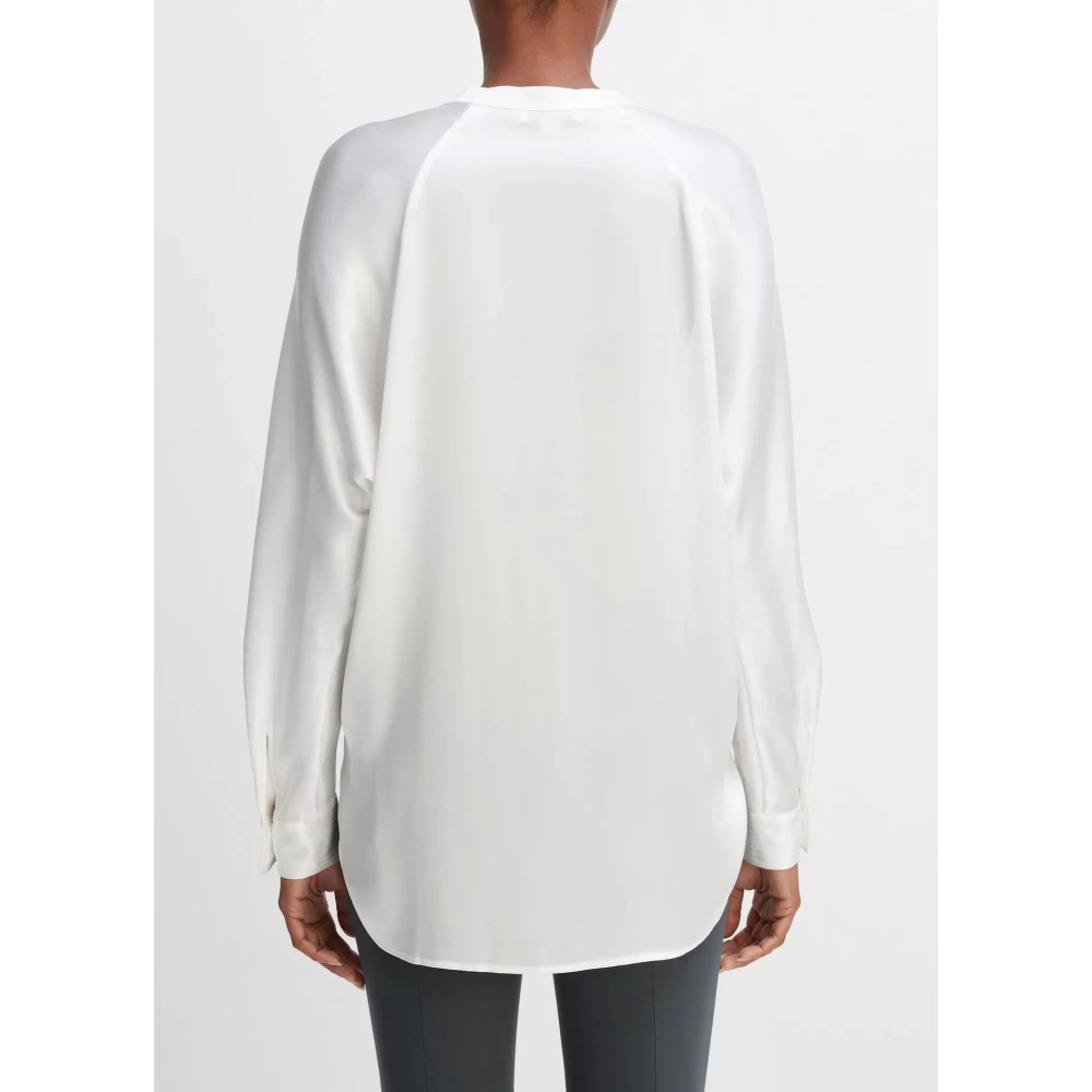 Vince Zijden satijnen blouse met opstaande kraag White Dames