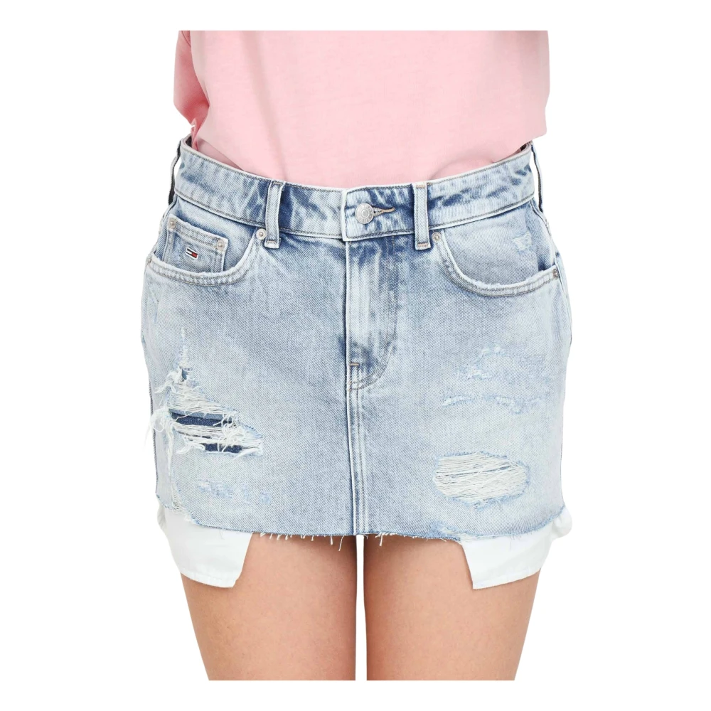 Tommy Jeans Versleten Denim Minirok voor Vrouwen Blue Dames