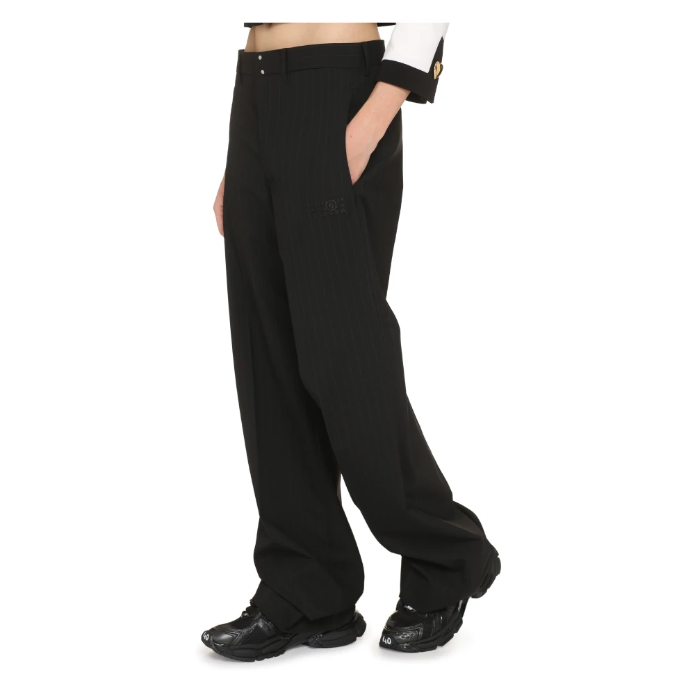 MM6 Maison Margiela Gestreepte wollen blend broek Black Dames