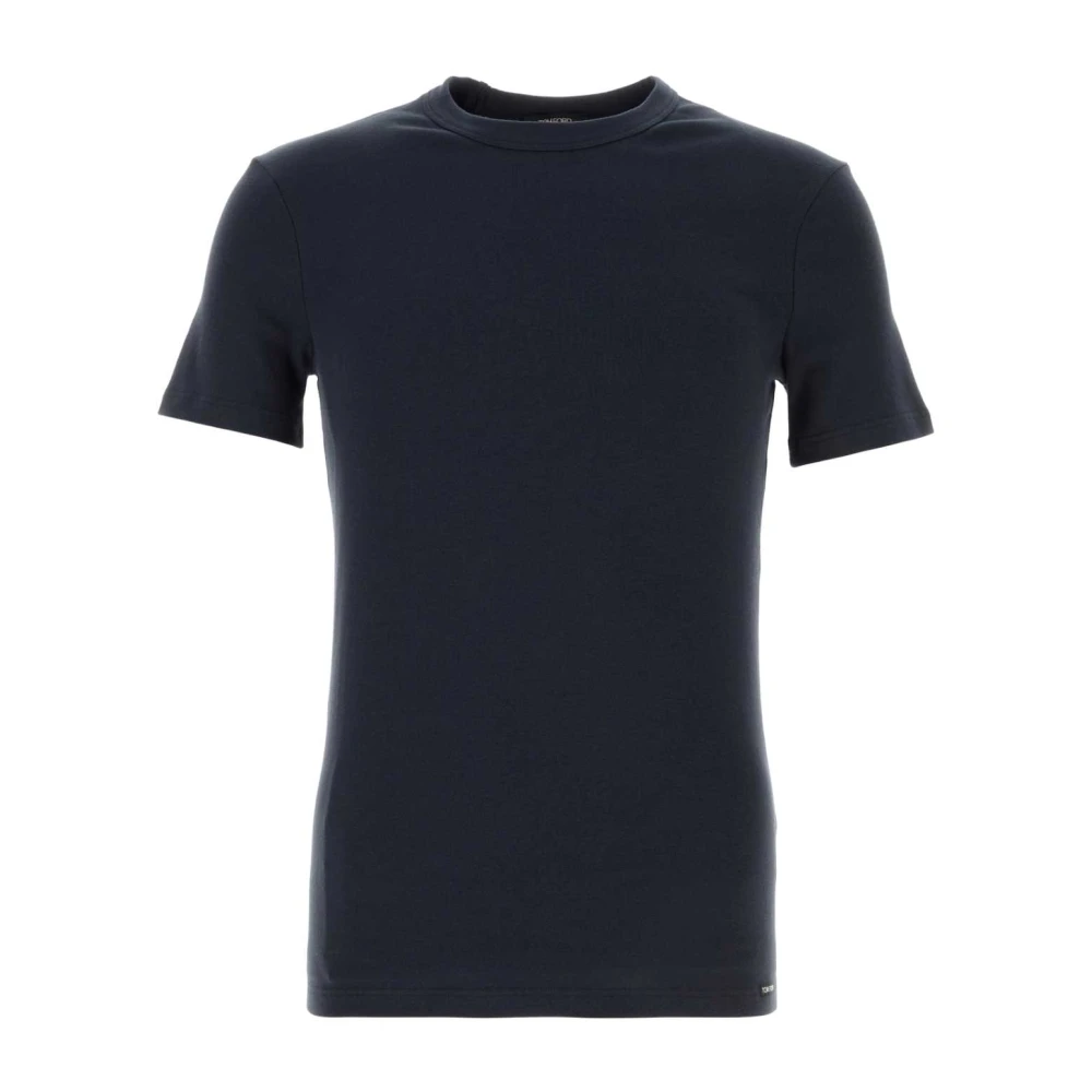 Tom Ford Herr Blå Toppar M, Bomull, T-Shirt I Bomull Med Applicerad Logotyp