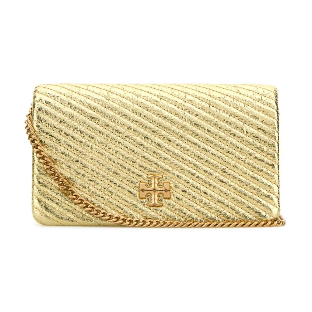 TORY BURCH Metallic Leren Portemonnee met Kettingriem Yellow Dames