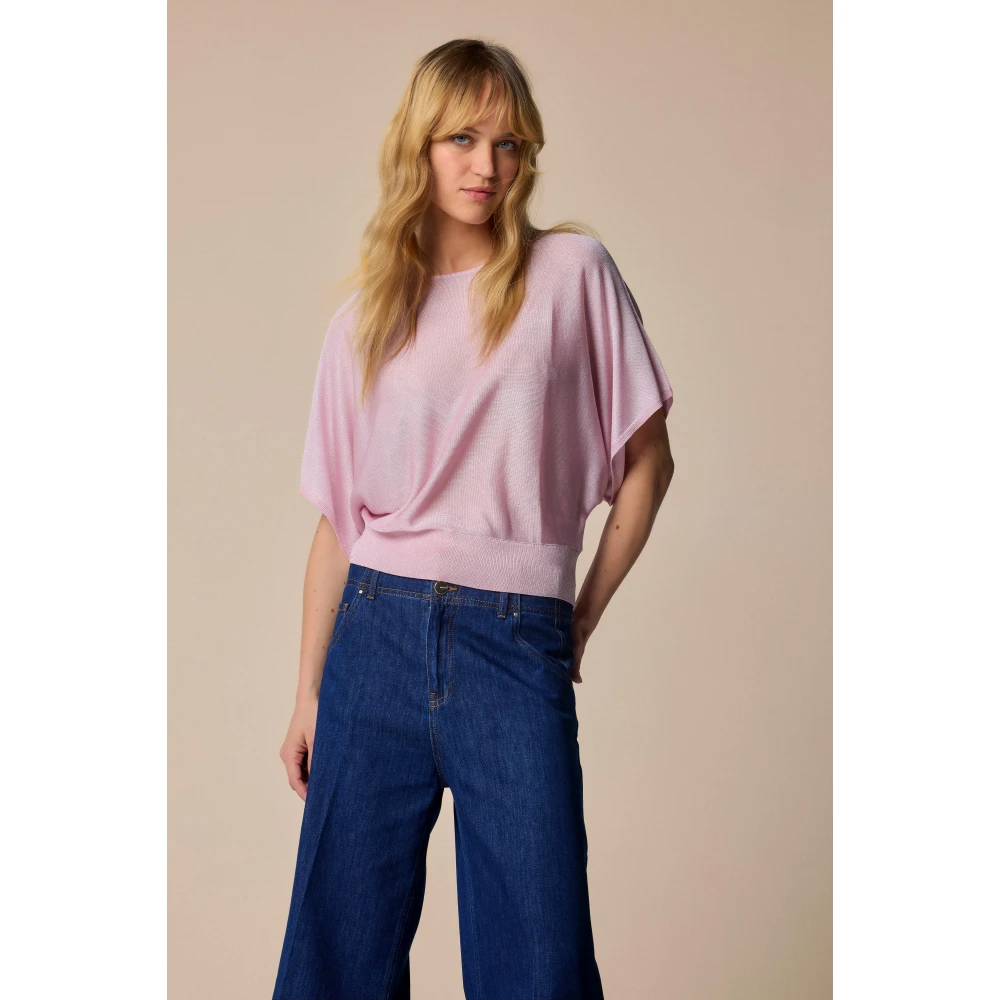 Kocca Stijlvolle Ronde Hals Gebreide Trui Pink Dames