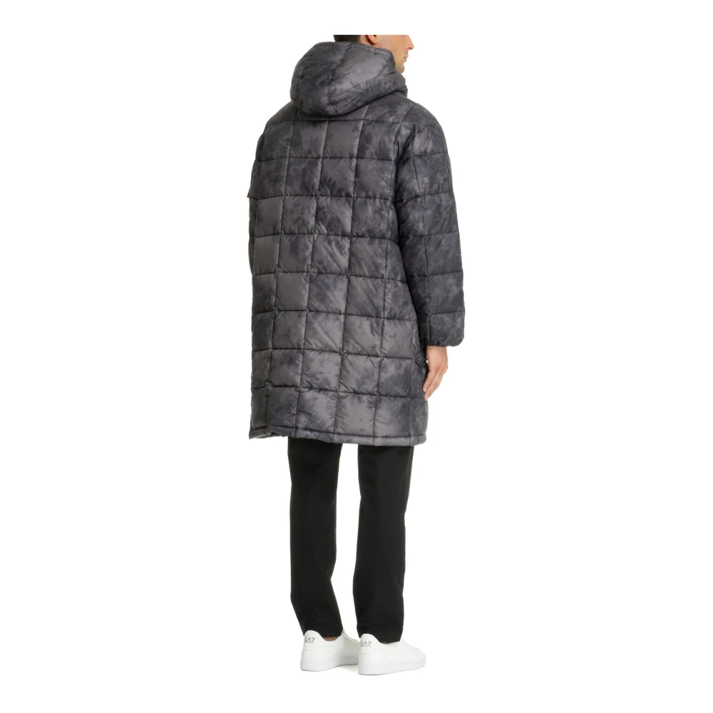 Emporio Armani EA7 Abstracte gewatteerde jas met capuchon en klittenband- en ritssluiting Black Heren