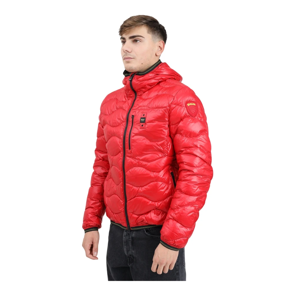 Blauer Rode Gewatteerde Wave Jas Red Heren