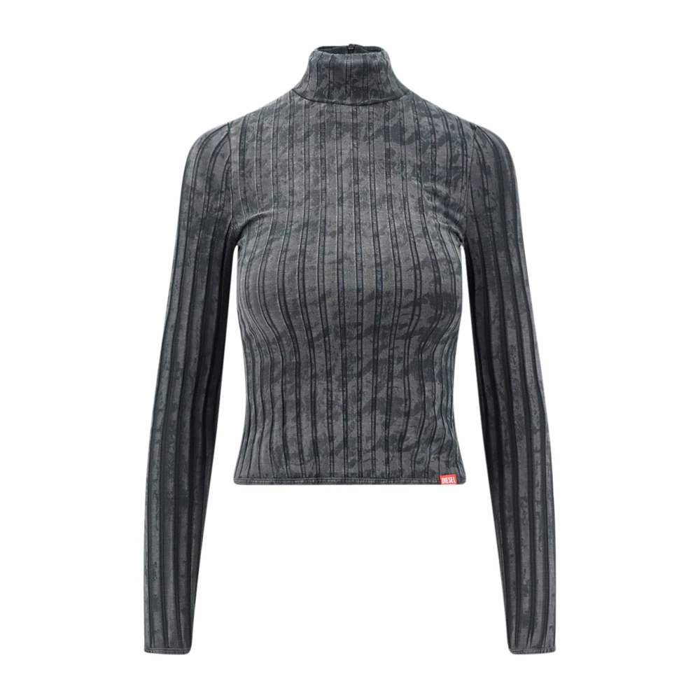 Diesel Women's Gray Grey T-Shirts And Polos With Zip - Long Sleeve T-Shirts - Xs - Tops