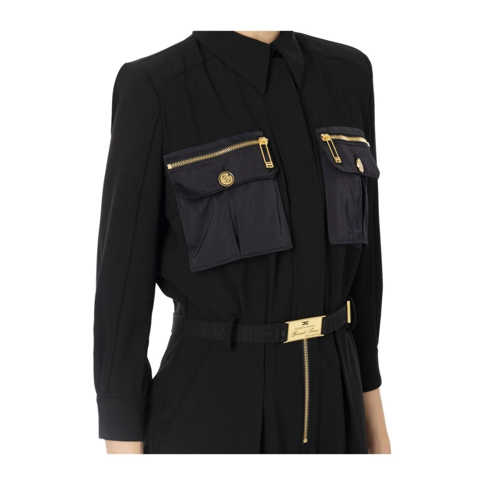 Elisabetta Franchi Zwarte Cargo Jumpsuit met Riem Black Dames