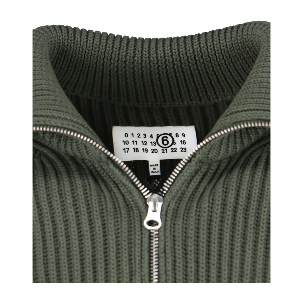 MM6 Maison Margiela Groene Rits Cardigan Geribbeld Katoen Green Heren