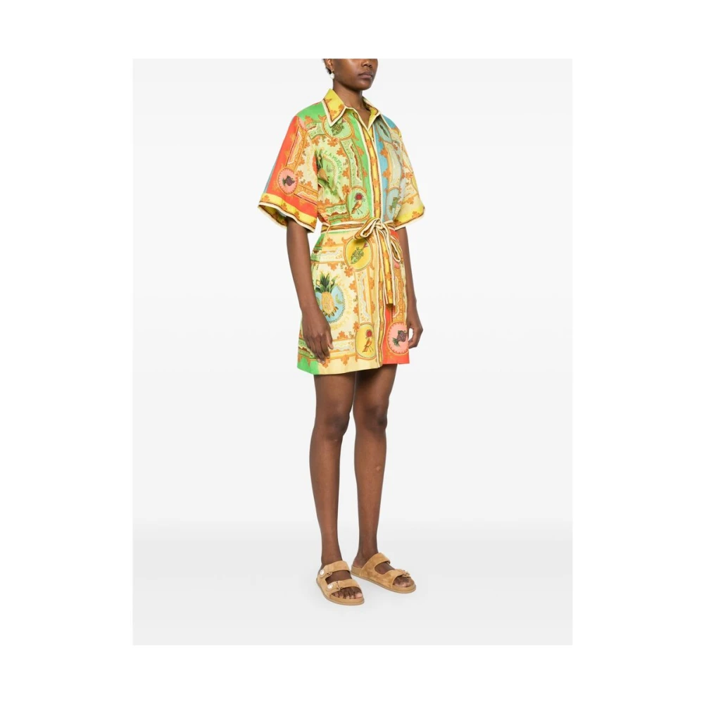 Alemais Zonnebloemgele Linnen Jurk met Grafische Print Multicolor Dames