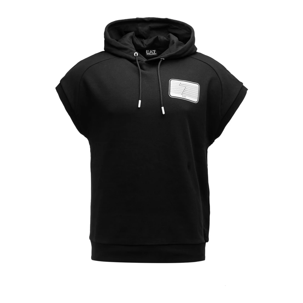 Emporio Armani EA7 Ärmlös Herr Hoodie, Svart, Löst Passform Black, Herr