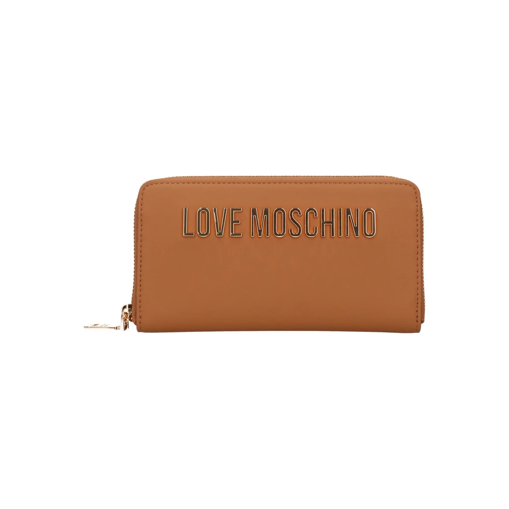 Love Moschino Dames Portemonnee van Kunstleer met Ritssluiting en Metalen Logo Brown Dames