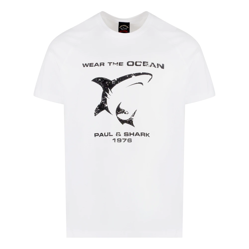 PAUL & SHARK Katoenen T-shirt met Front Print White Heren