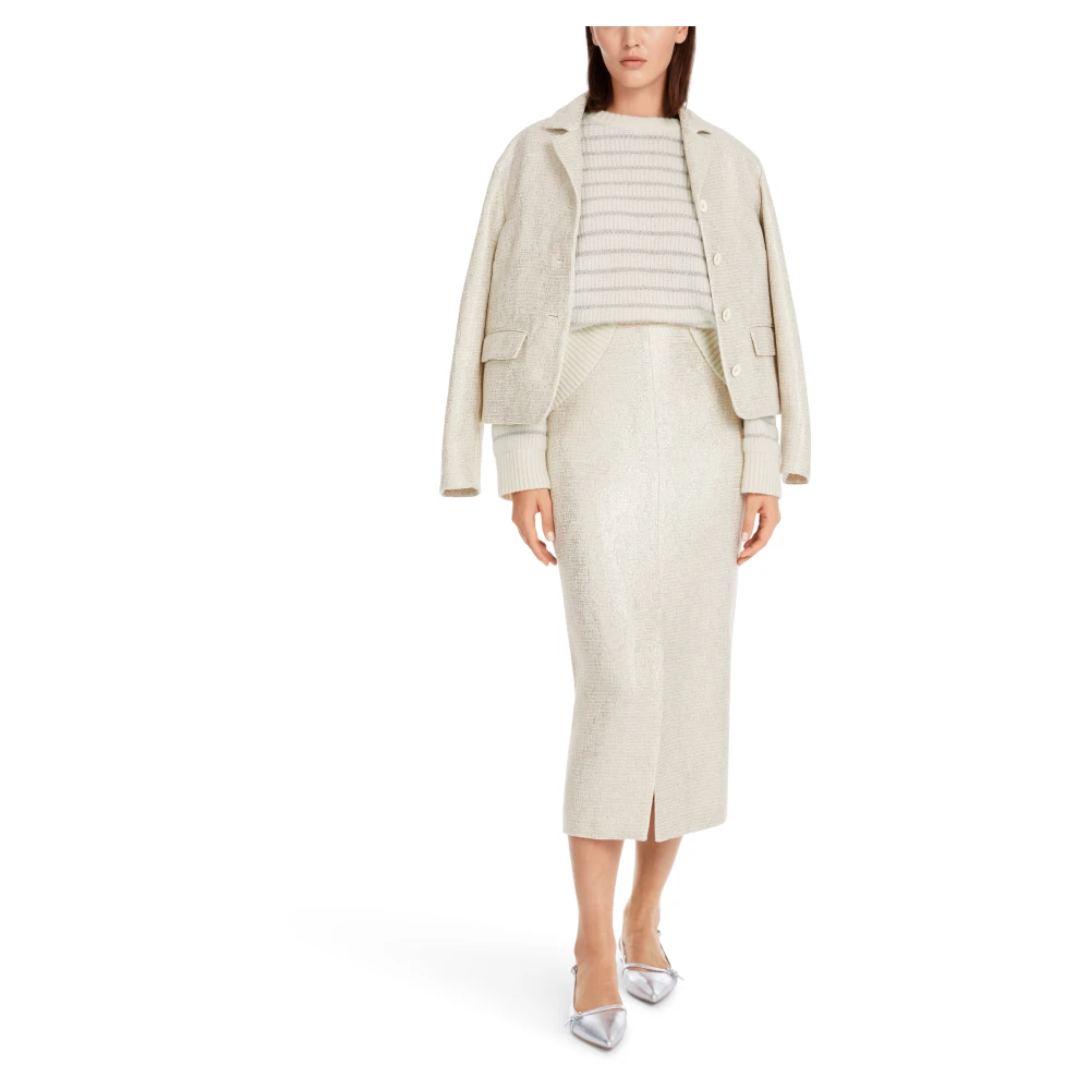 Marc Cain Gestreepte Oversized Gebreide Trui White Dames