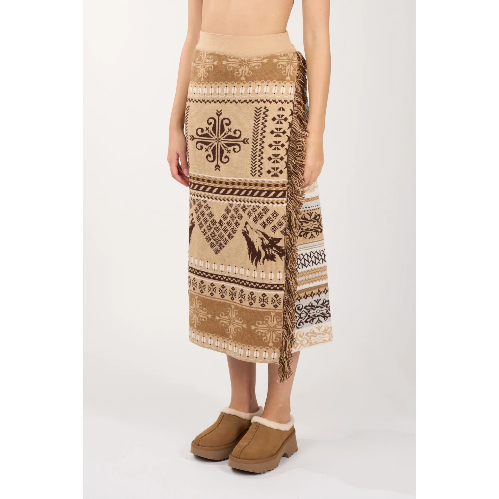 Akep Merino Wol Jacquard Midi Rok Beige Dames