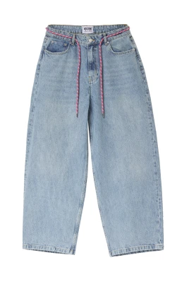 Oversize Denim Jeans med Avtagbar Rosa Dragsko