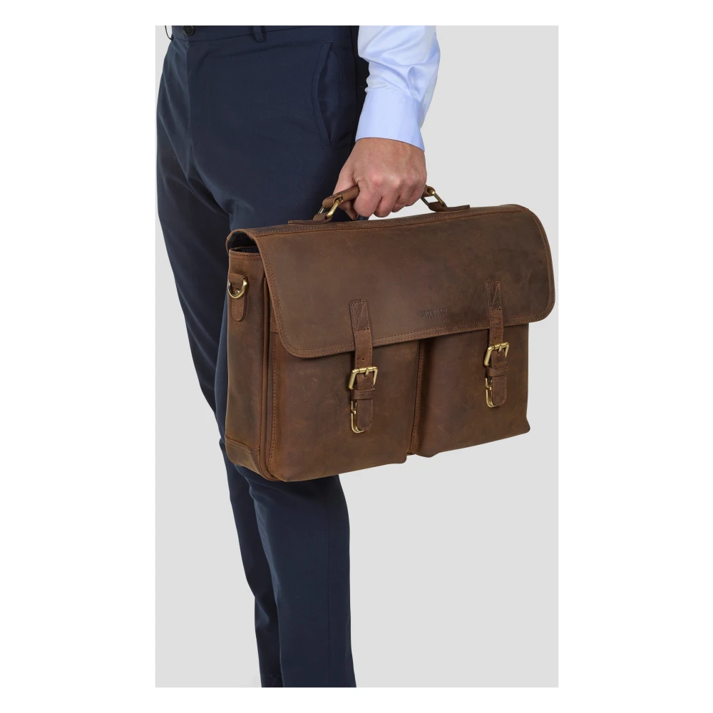 Howard London Bruin leren laptoptas Brown Heren