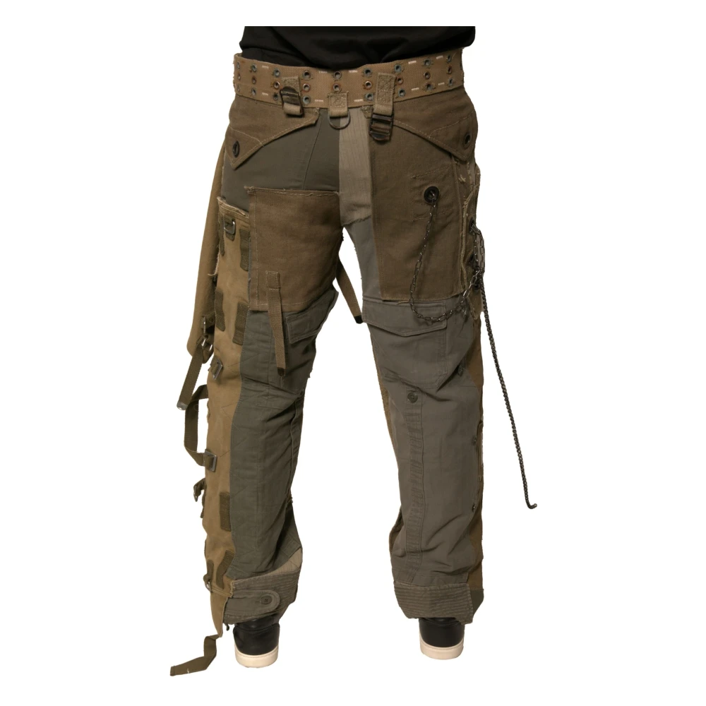 Dolce & Gabbana Vintage Patchwork Cargo Broek met Applicaties Beige Heren