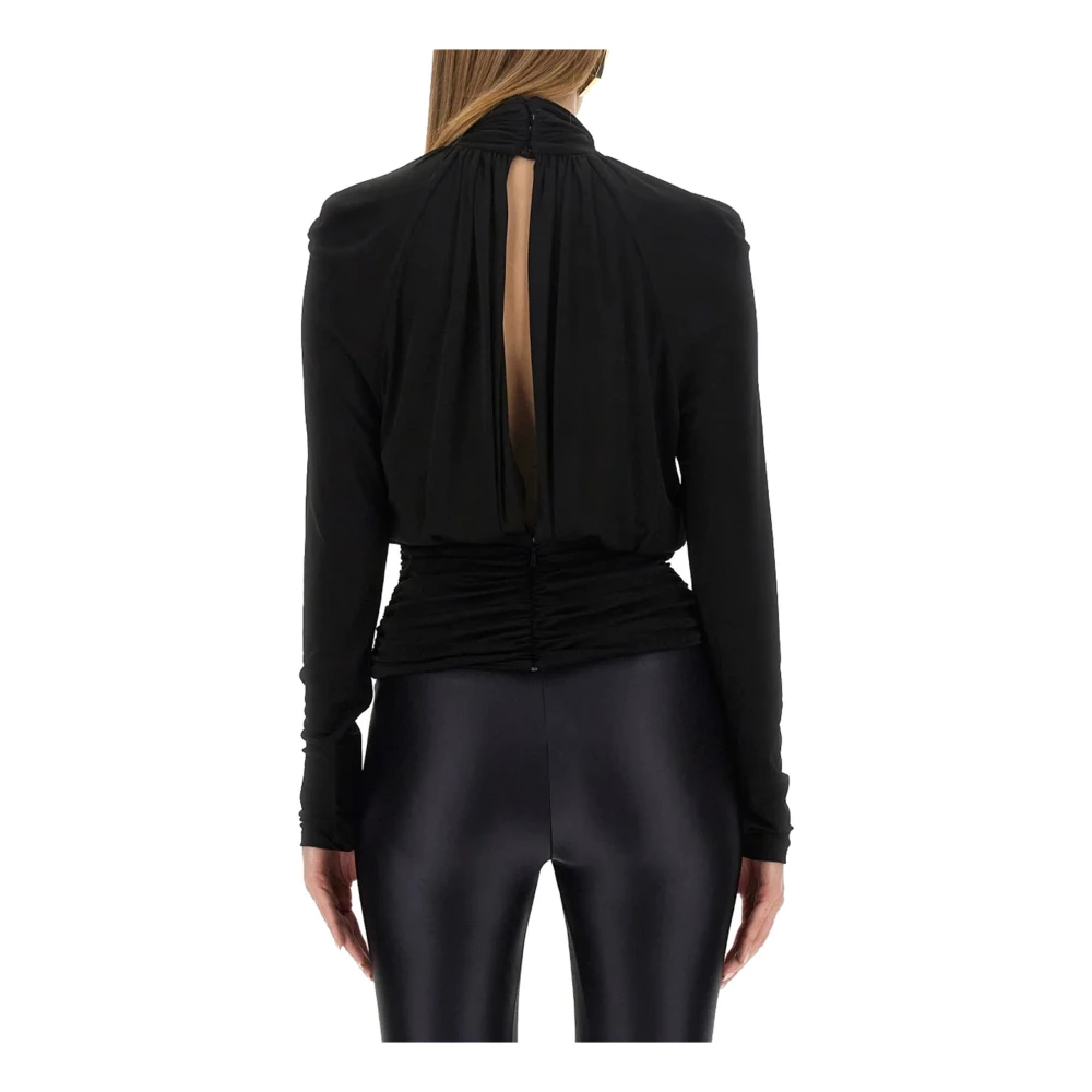 Saint Laurent Stijlvolle Gedrapeerde Hoge Hals Top Black Dames