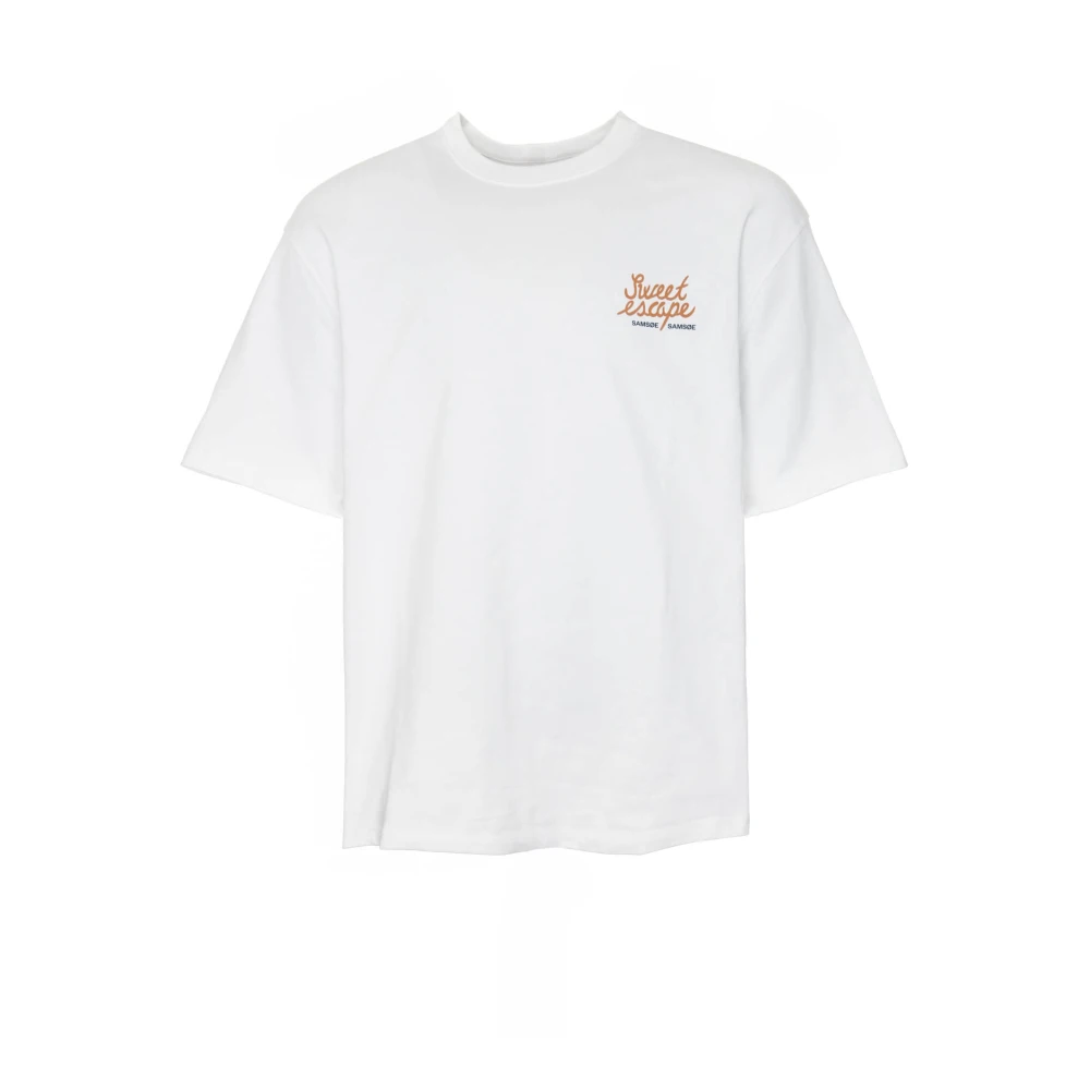 Samsøe Grafische Print T-Shirt met Geribbelde Halslijn White Heren
