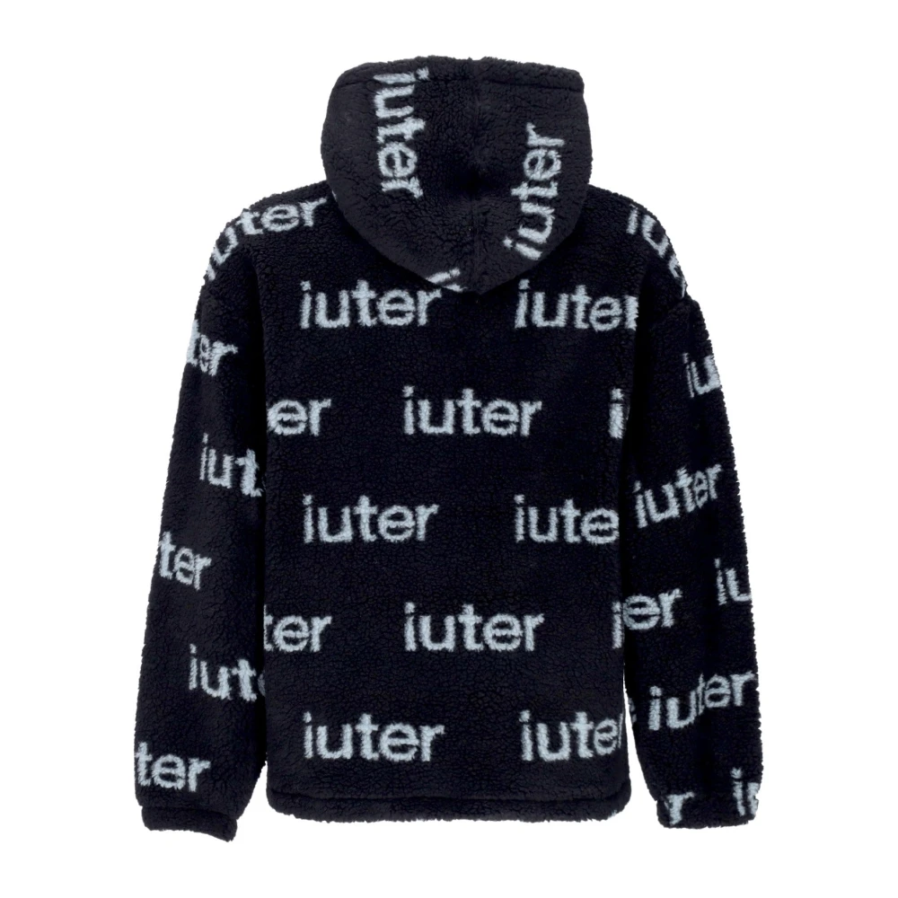 Iuter Zwarte Script Bont Hoodie Sherpa Sweatshirt Black Heren