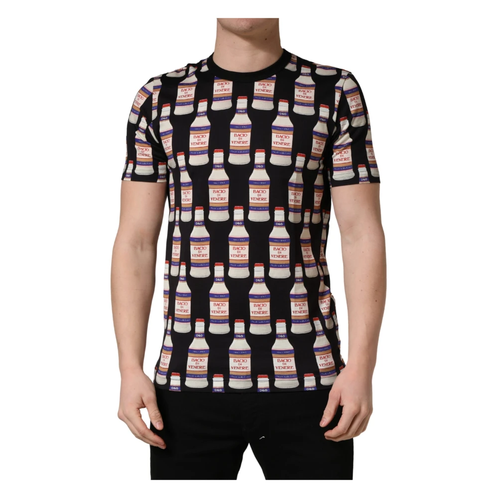 Dolce & Gabbana Men's Black Bottle Print Cotton Crew Neck T-Shirt - T-Shirts - L - Tops