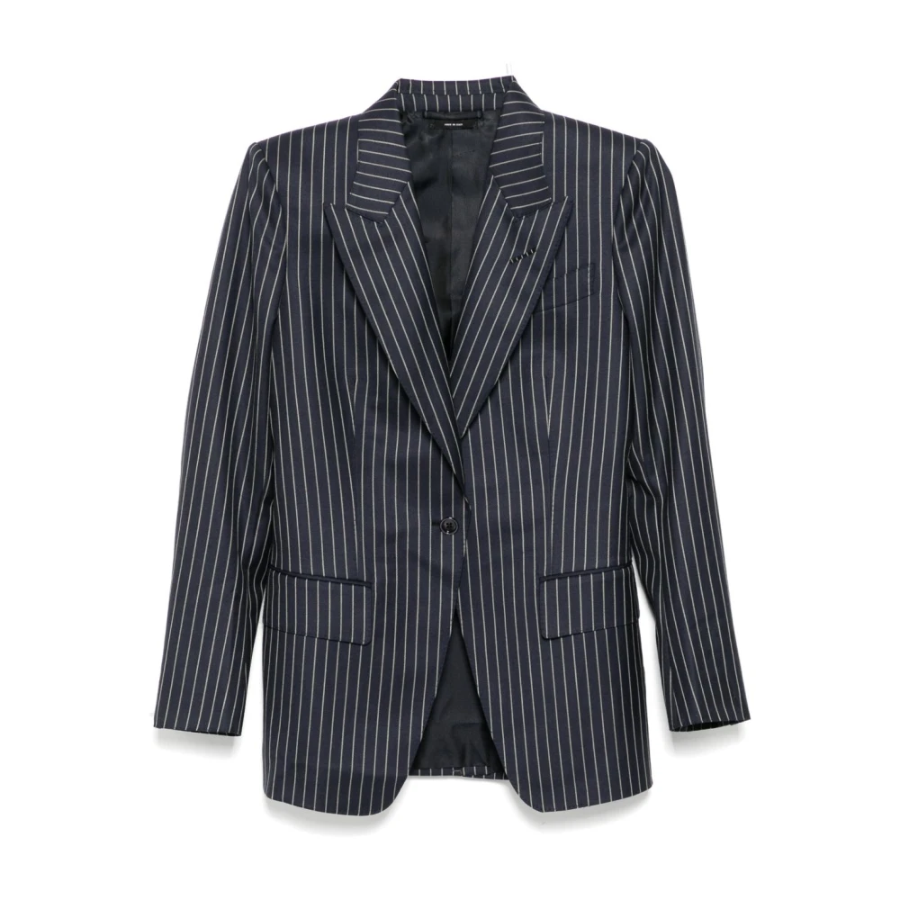 Tom Ford Blauwe Geknoopte Jas met Inkeping Revers Blue Dames