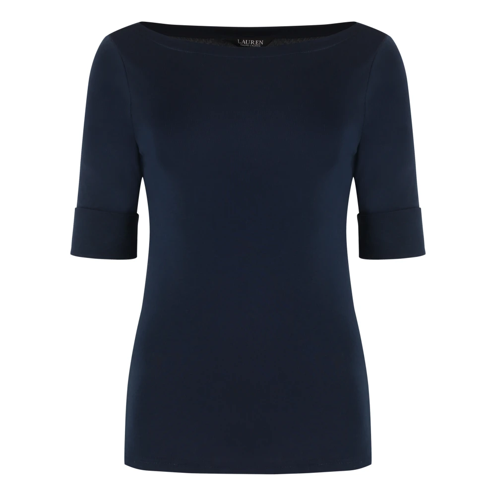 Ralph Lauren Women's Blue T-Shirts, S, Cotton Top With Cuffed Sleeves
