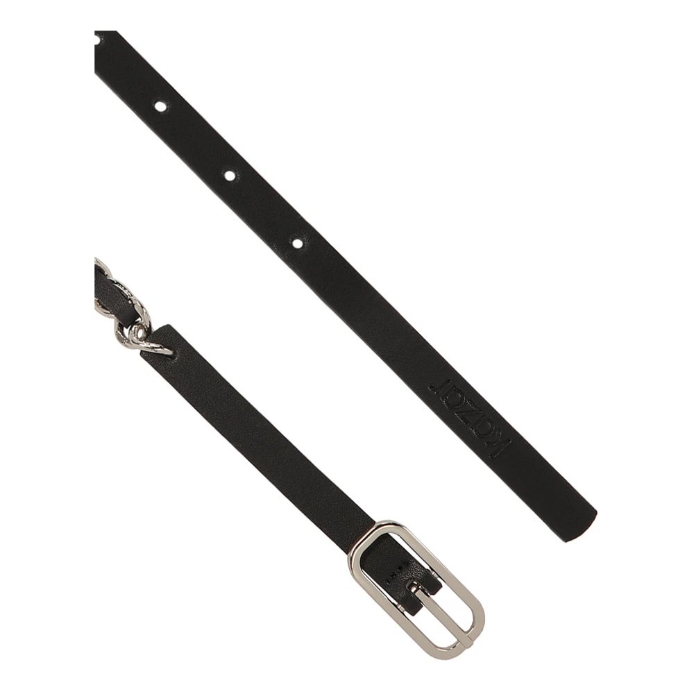 Kazar Smalle leren riem met metalen ketting Black Dames