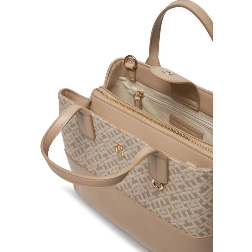 Tommy Hilfiger Jacquard Satchel Tas voor Vrouwen Beige Dames