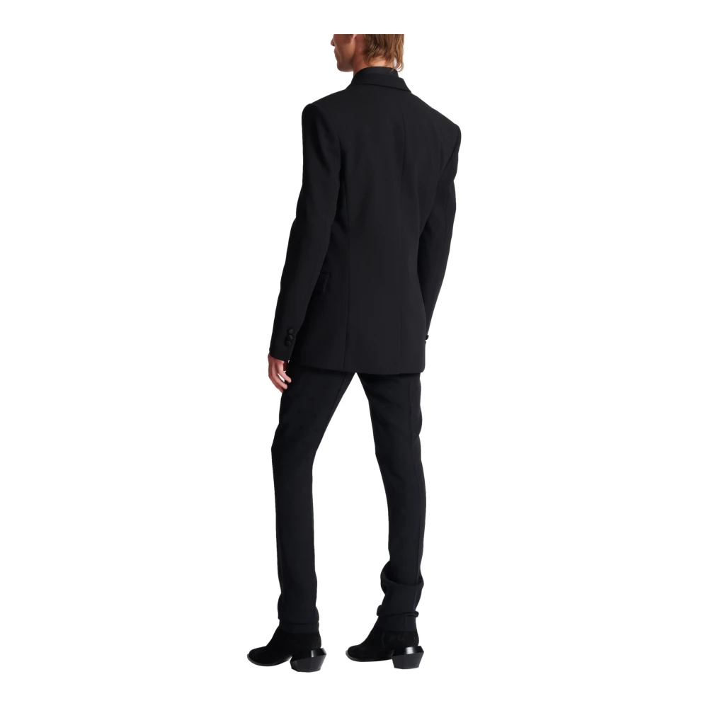 Balmain Dubbele Crepe Enkele-Knoop Jas Black Heren