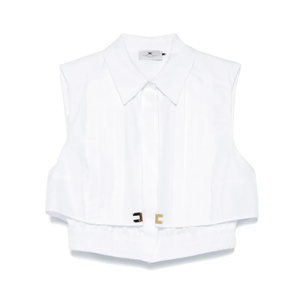 Elisabetta Franchi Mouwloze katoenen shirt met capeconstructie White Dames