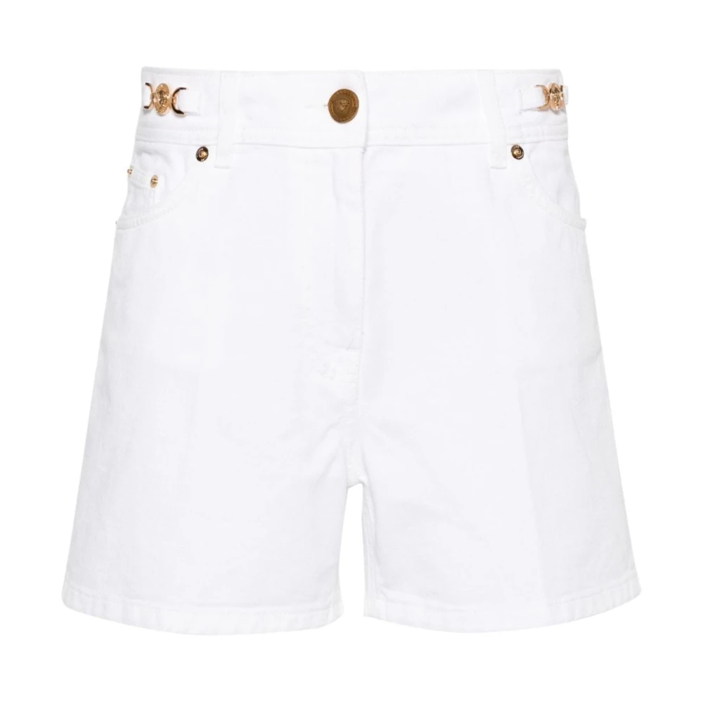 Versace Witte Denim Shorts met Logo Detail White Dames