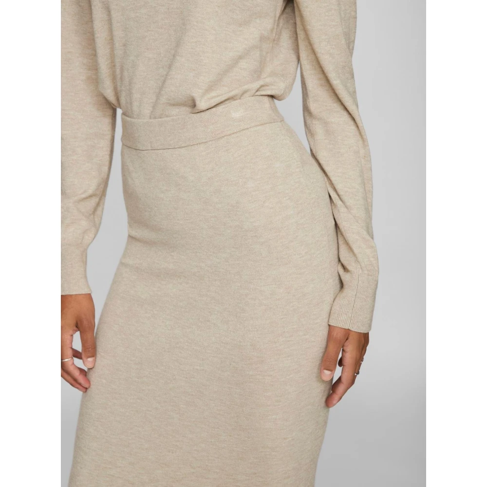 Vila Lange Gebreide Rok voor Vrouwen Beige Dames