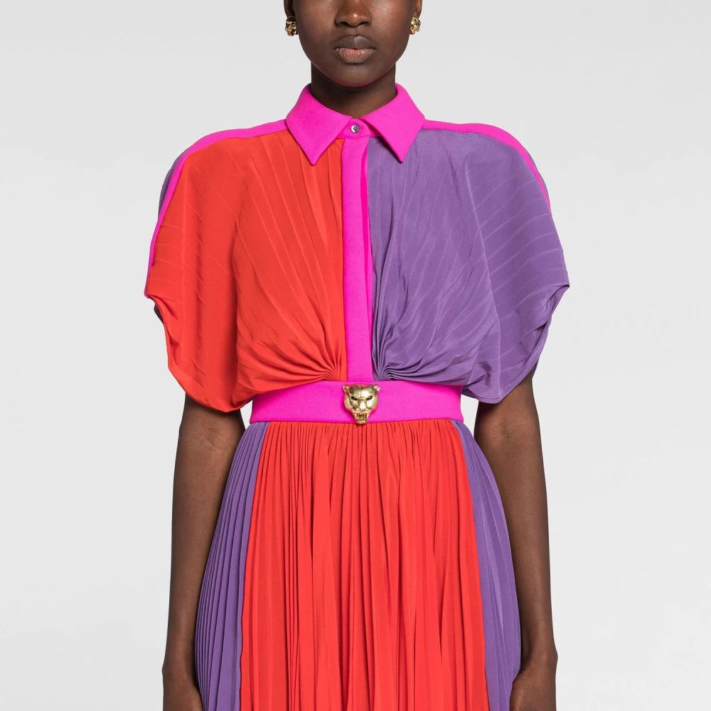 Roberto Cavalli Zijden Mini-jurk met Colourblock Plooien Multicolor Dames