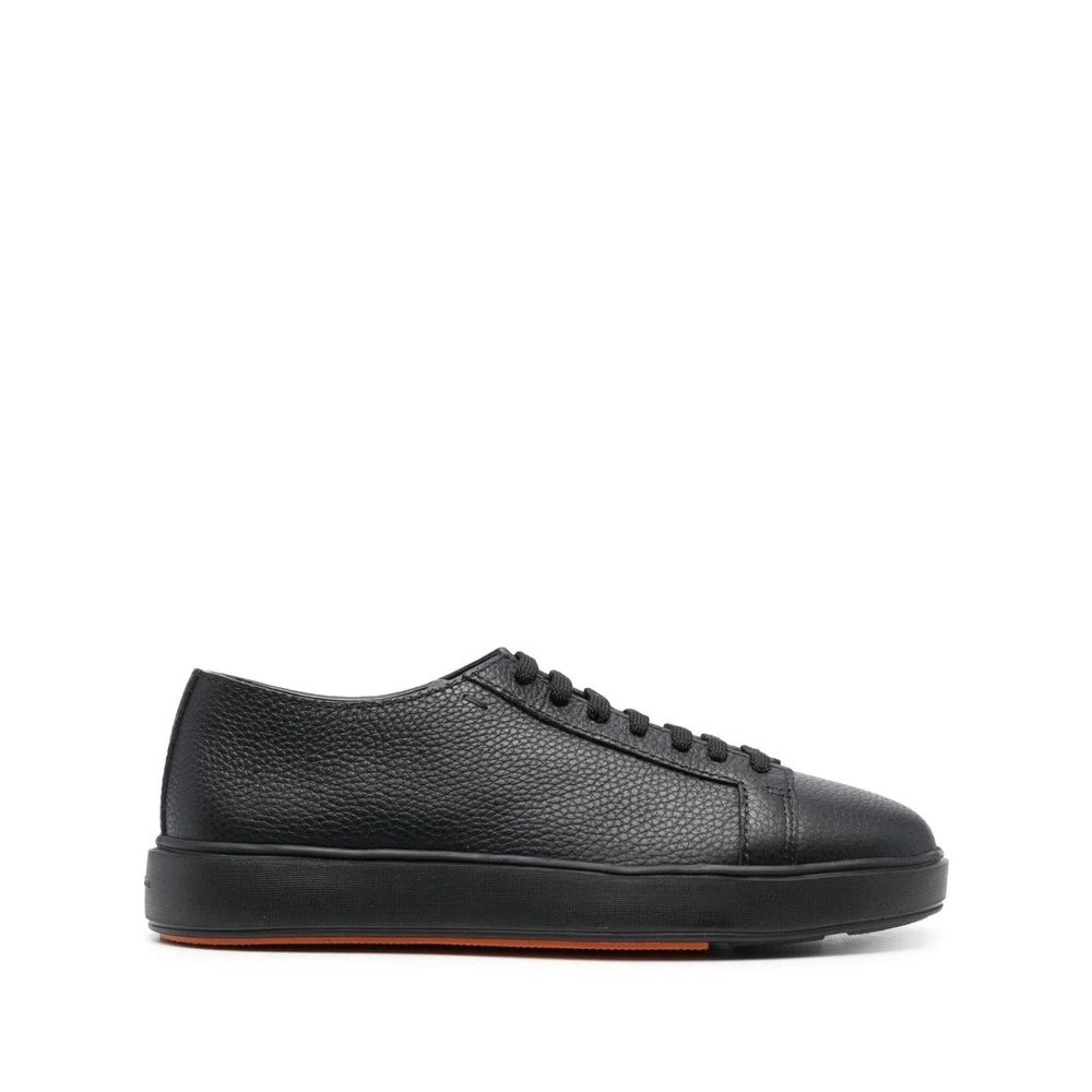 Santoni Zwarte Korrelige Leren Sneakers Flatform Zool Heren Schoenen
