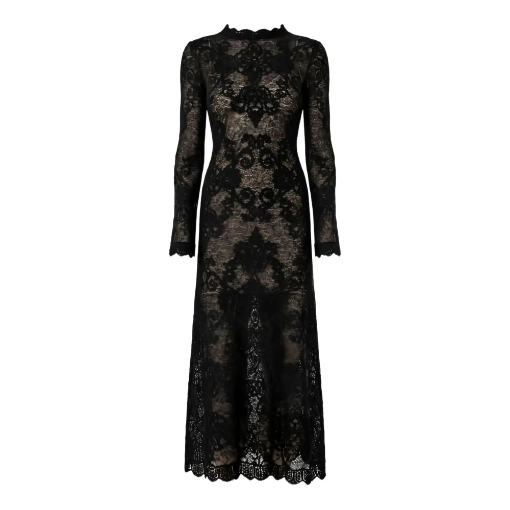 Twinset Donna Nero Lungo Abito In Maglia Jacquard Di Misto Alpaca - Immagine 5