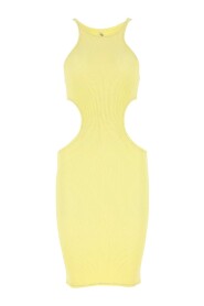 Pastellgelbe Stretch Nylon ele Mini -Kleid