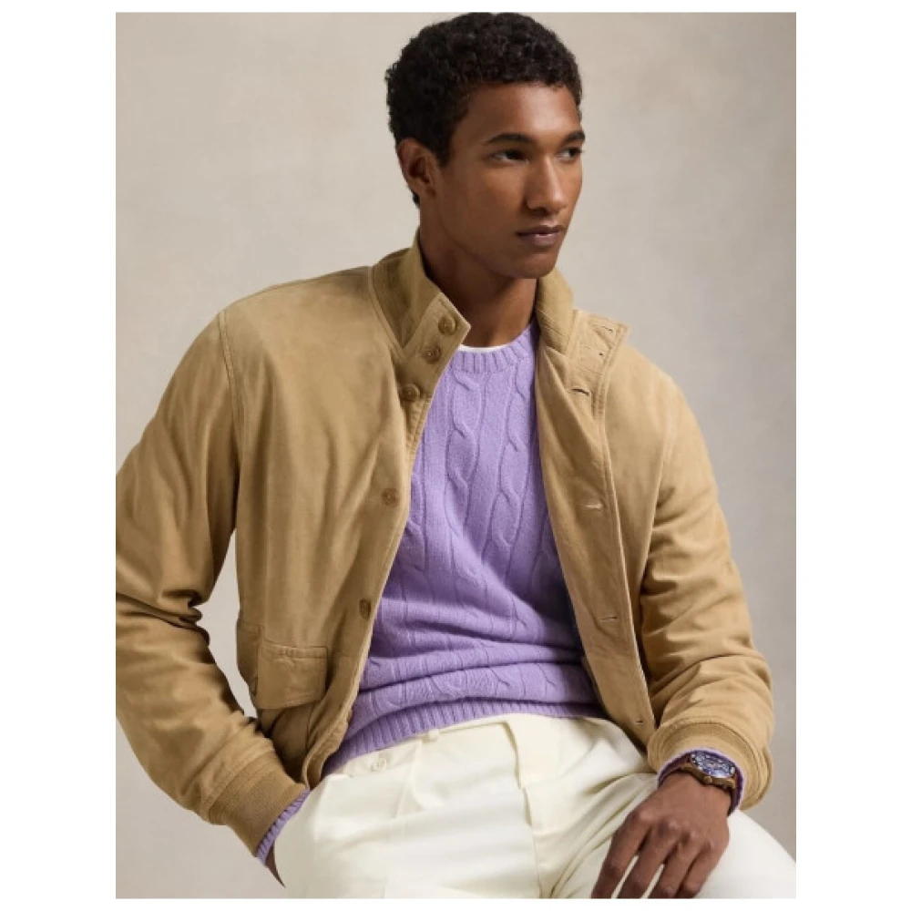 Polo Ralph Lauren Suède leren jas met Tartan voering Brown Heren