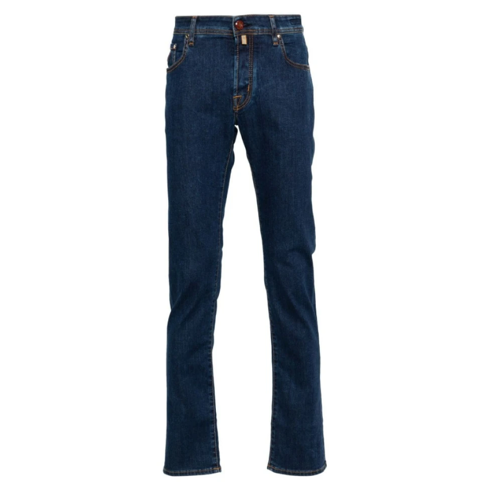 Jacob Cohën Blauwe Katoenen Jeans met Logopatch Blue Heren